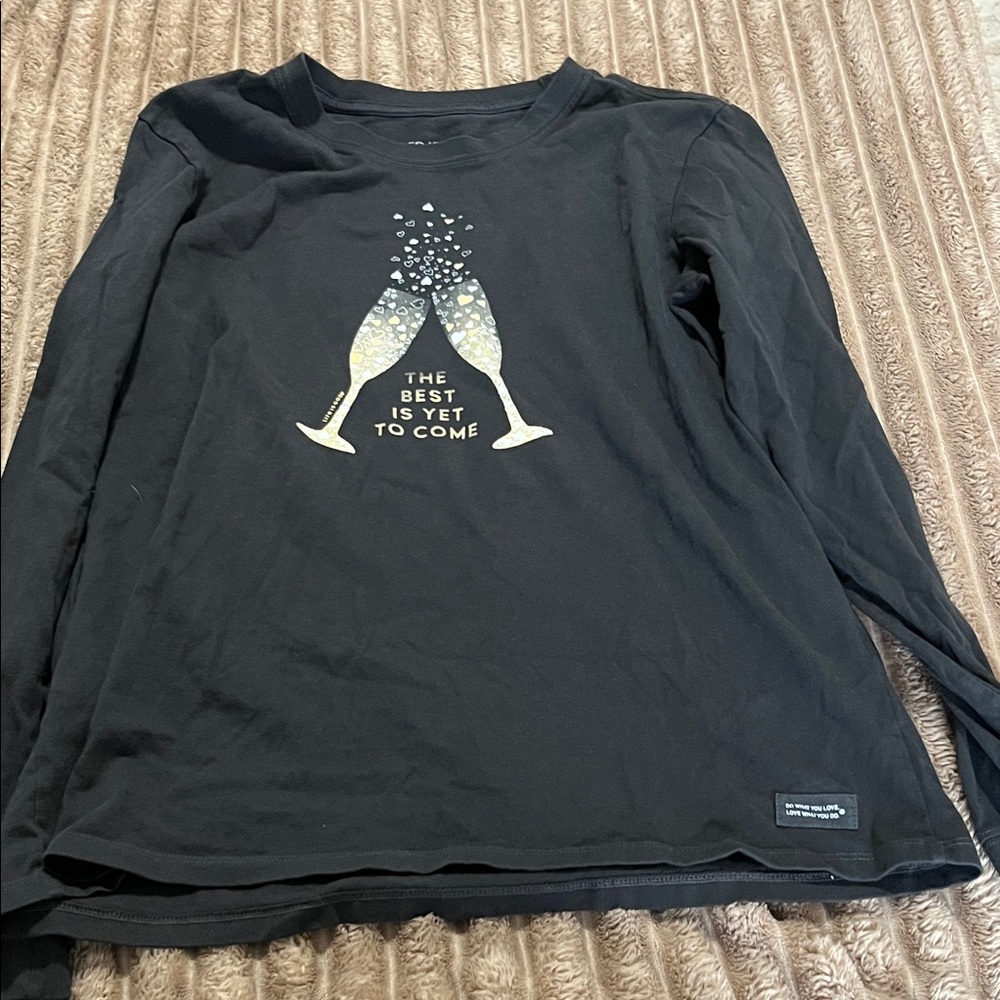 Life Is Good Black Long Sleeve Tee with Gold Design